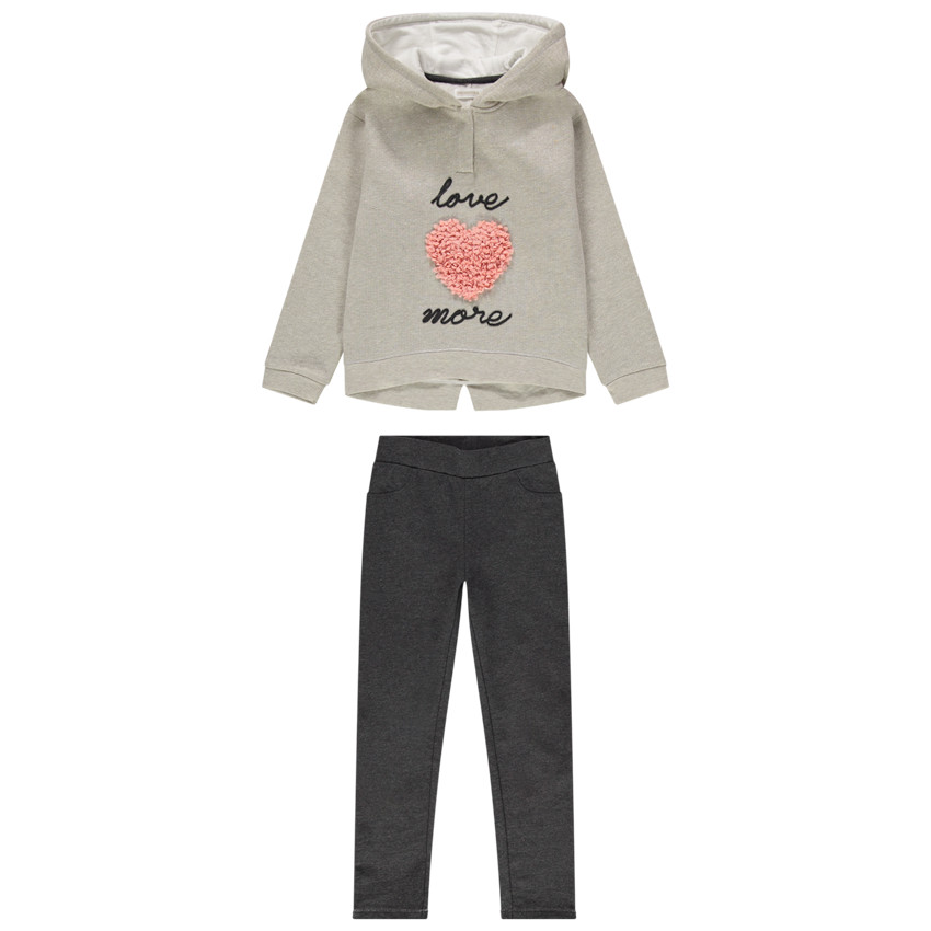 Jogging bicolor de felpa con corazón efecto pétalos    Additional Jogging bicolor de felpa con corazón efecto pétalos