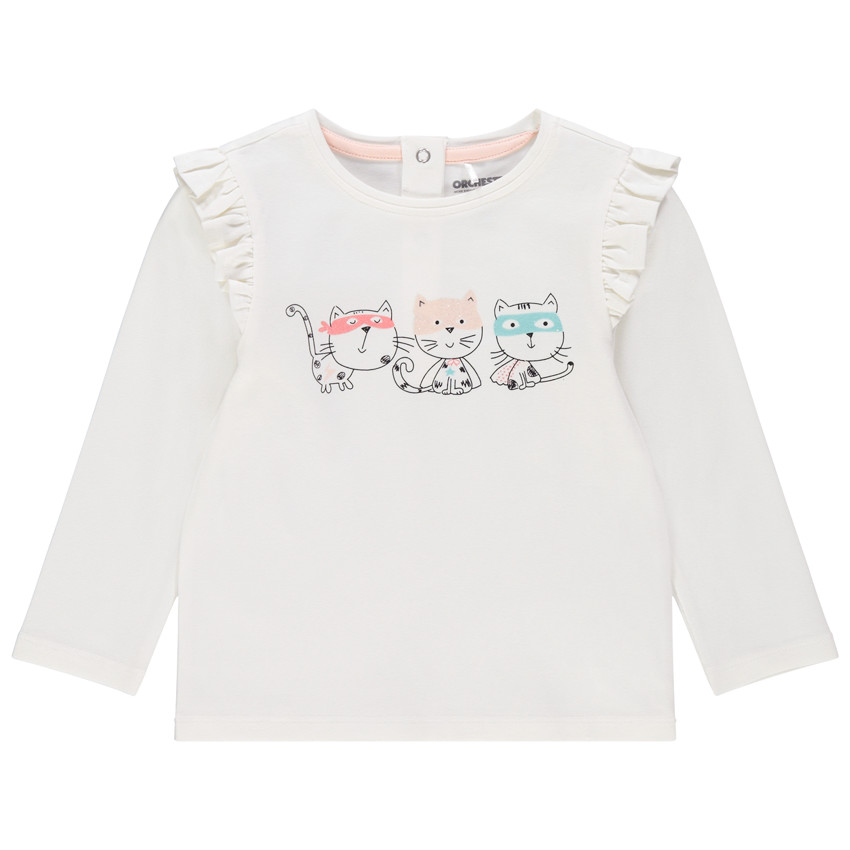 T-shirt manches longues volantées print chats 