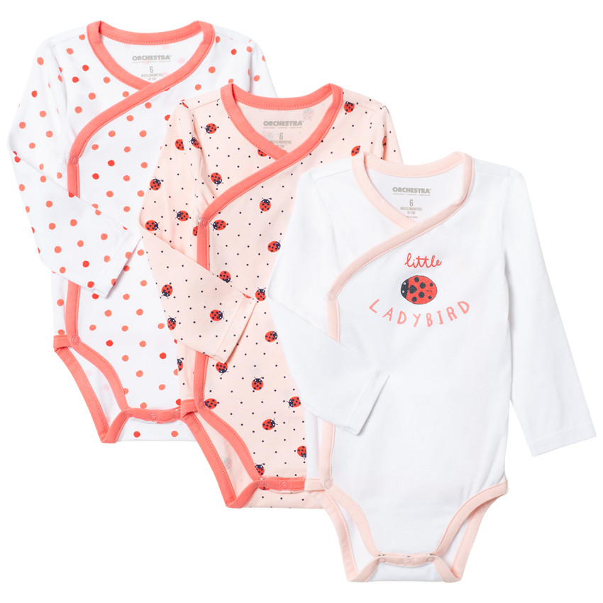 Pack de 3 bodies manga larga motivo mariquita 