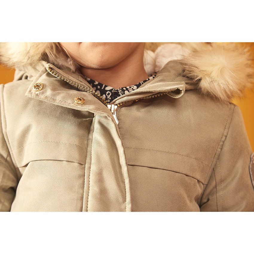 Parka impermeable con capucha y efecto de pelo sintético para niña 