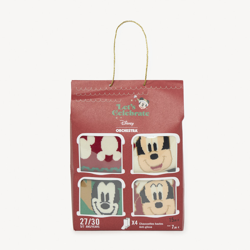 Lote de 4 calcetines altos de Navidad de Mickey Disney para niño. 