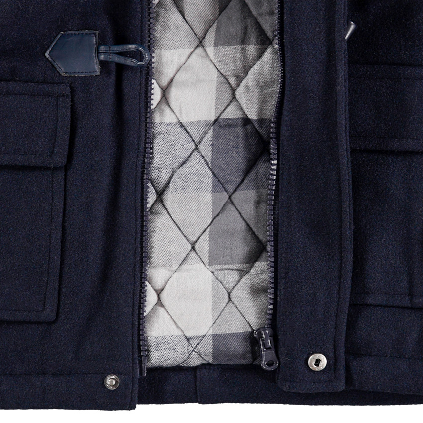 Trenca de poliéster y lana forrada con forro de cuadros 