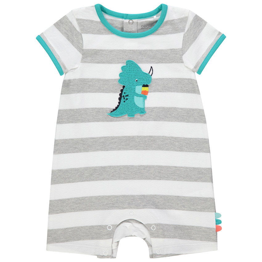 Combinaison courte à rayures et motif dinosaure 