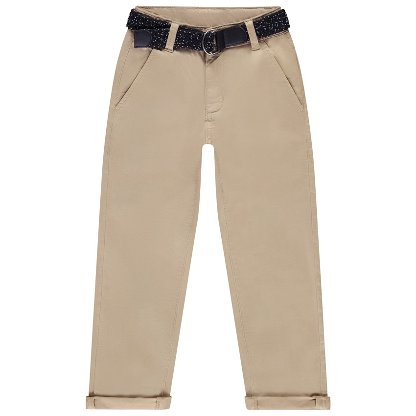 Pantalón chino liso con cinturón trenzado niño 