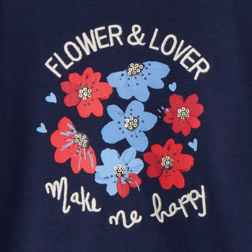 Camiseta de manga larga lisa con estampado fantasía para niña 