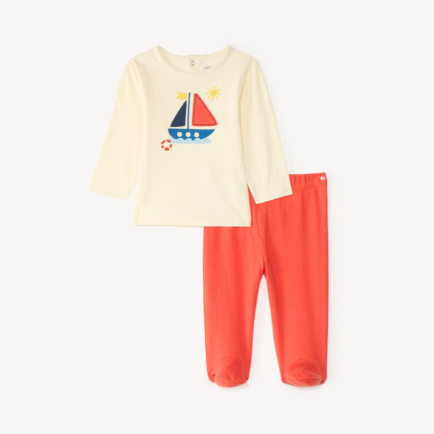 Conjunto de pijama de 2 piezas con bordado de barco para bebé niño (con acabados diferentes según la edad) 