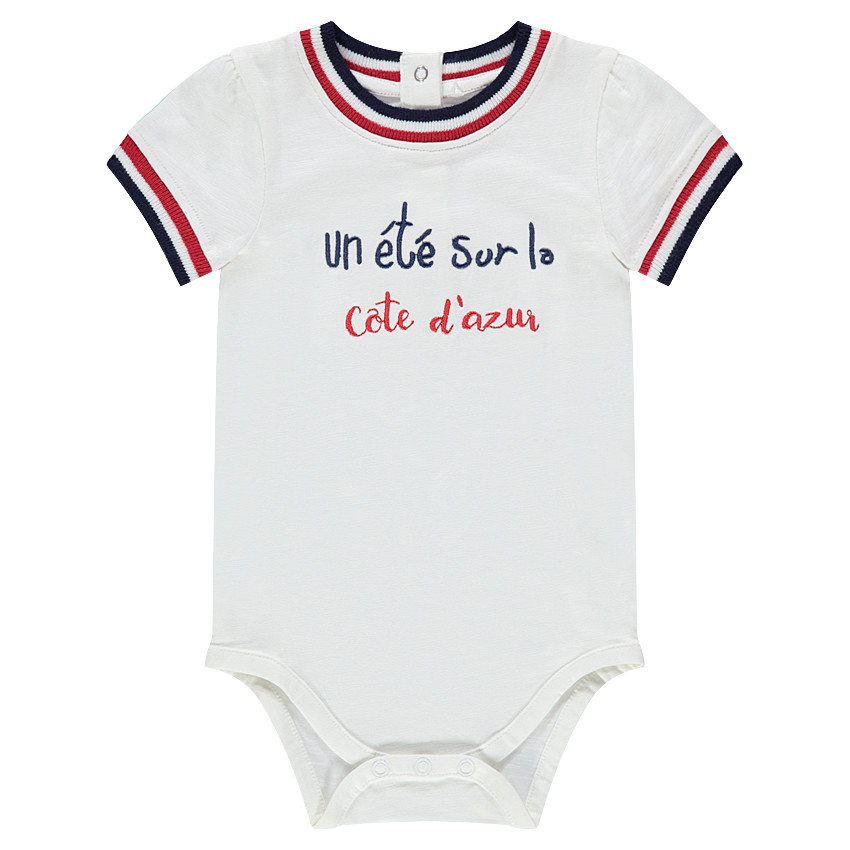 Body de manga corta con mensaje bordado en la parte delantera 