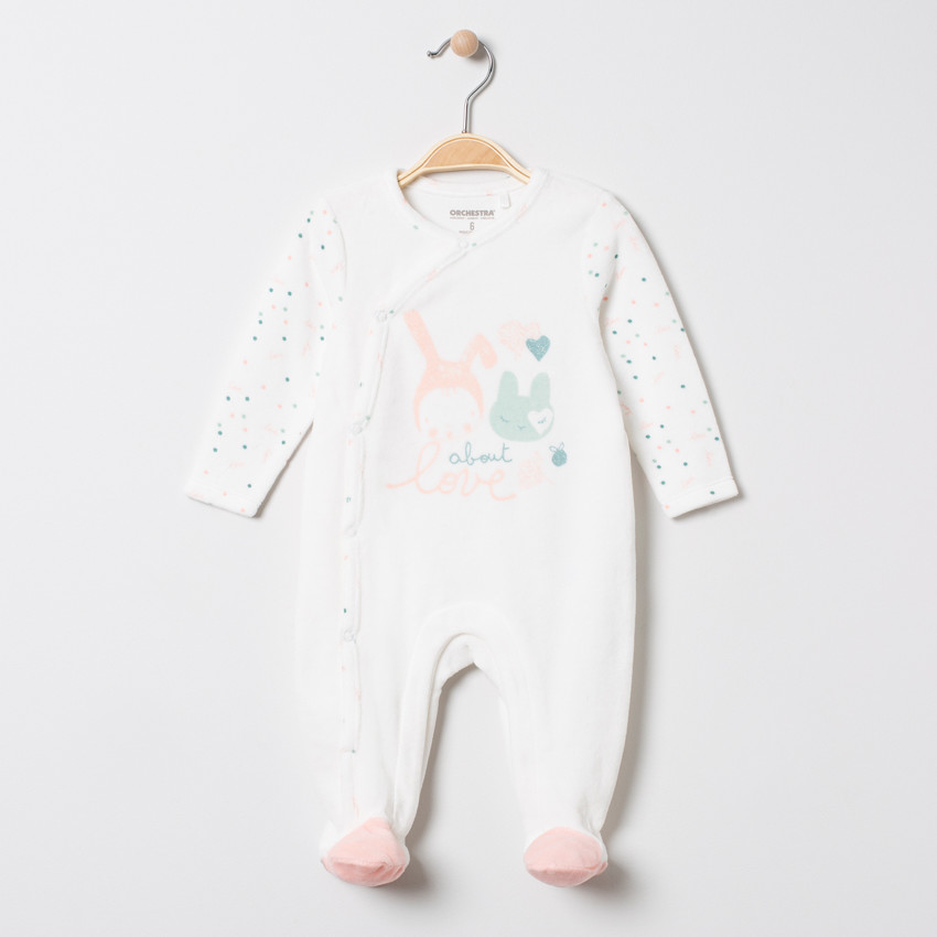 Pelele de  terciopelo estampado conejos 