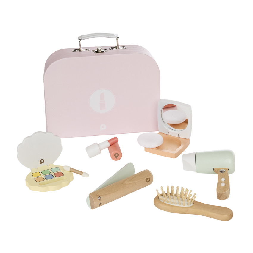 Kit de coiffure et de maquillage en bois rose 