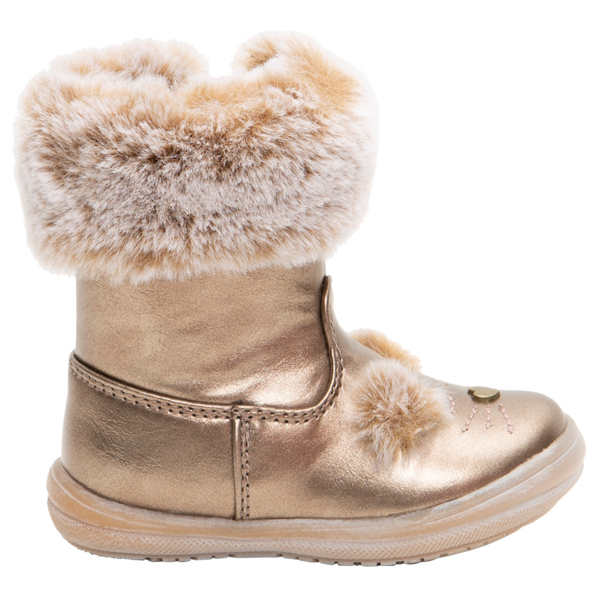 Botas de media caña plateadas con cuello de pelo falso y detalles bordados 