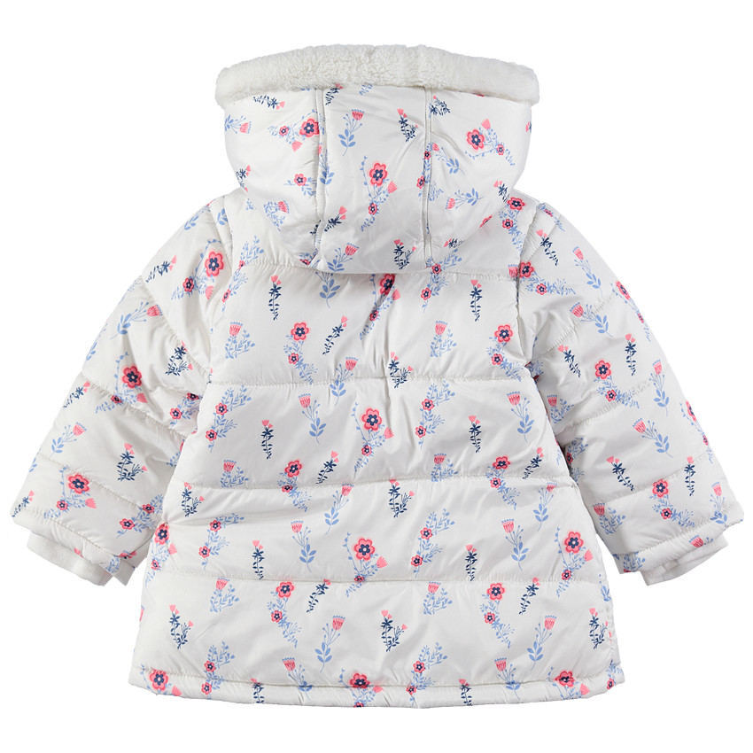 Anorak acolchado con forro de borreguito y flores all over  