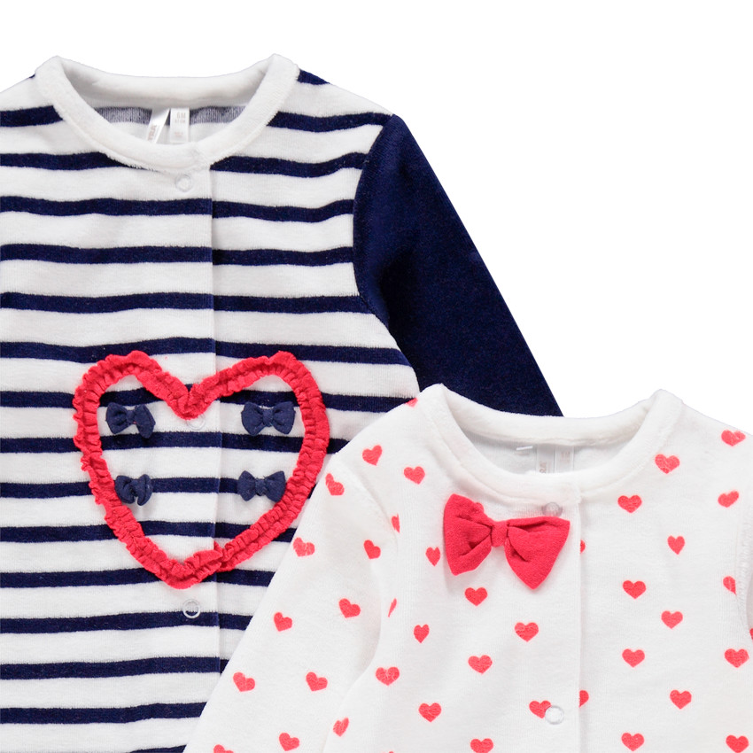 Lot de 2 dors-bien en velours rayé / à coeurs  