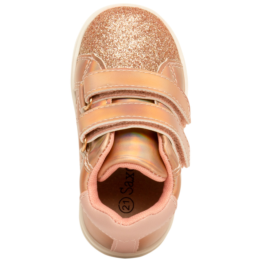 Botines irisados con purpurina y doble velcro para bebé niña 