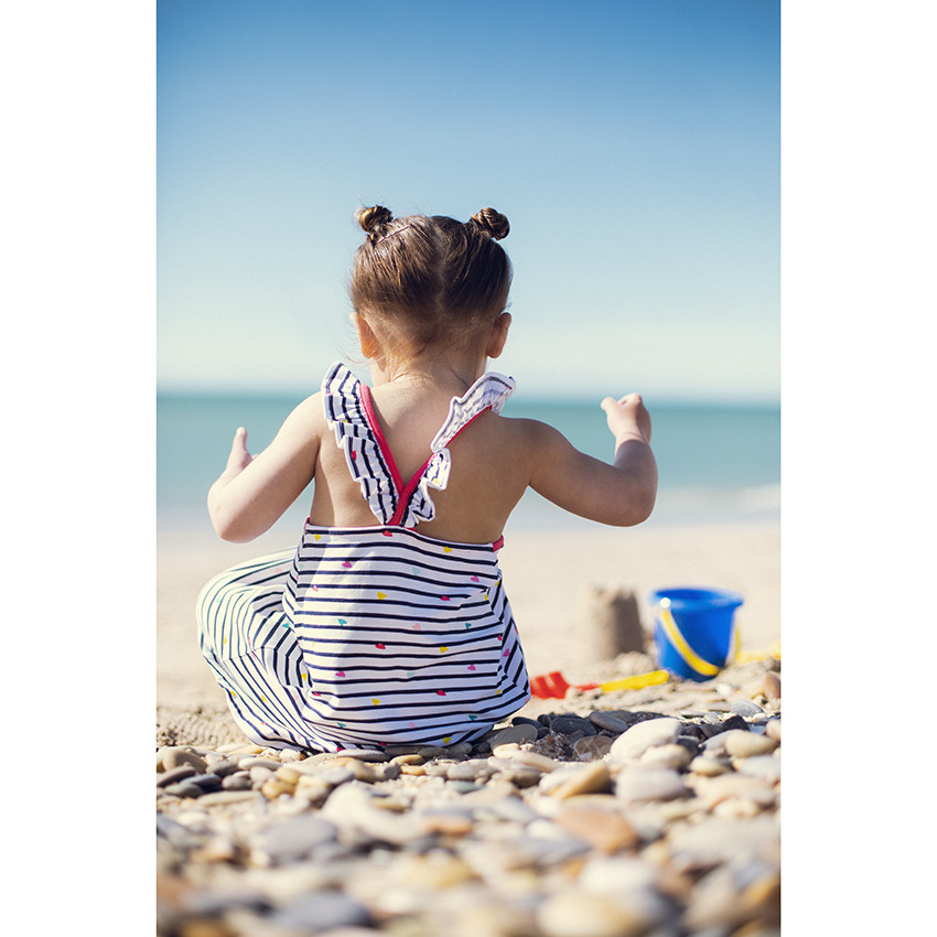 Vestido impreso con tirantes con volante para bebé niña 