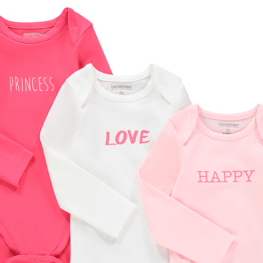 Pack de 5 bodies de manga larga de algodón con mensaje estampado para bebé niña 