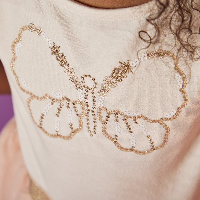 Vestido de ceremonia con capa de tul efecto alas con purpurina para niña 