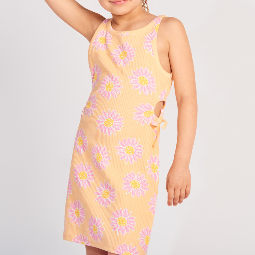 Vestido sin mangas ajouré con estampado de flores para niña 