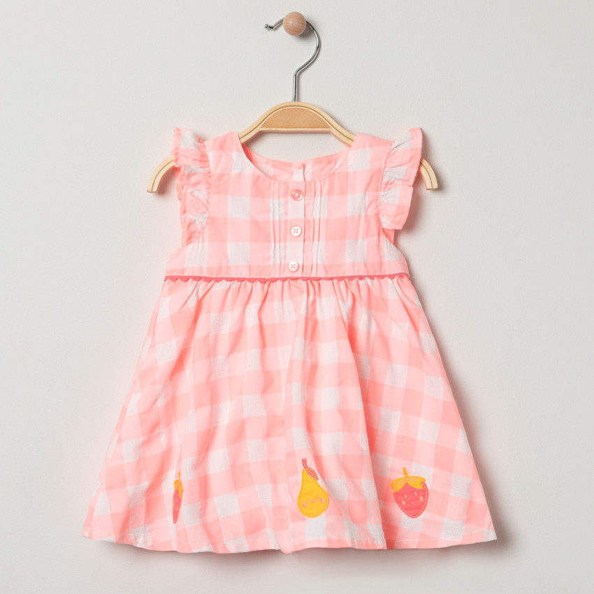 Robe en coton bio à carreaux et fruits brodés 