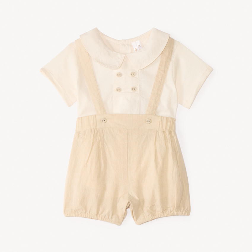 Conjunto de tirantes cortos + camisa con cuello Claudine para bebé niño 