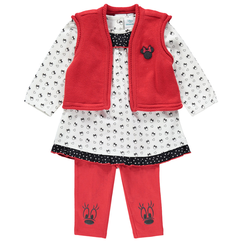Conjunto de 3 piezas con túnica estampada all over, chaqueta y leggings Minnie Disney 