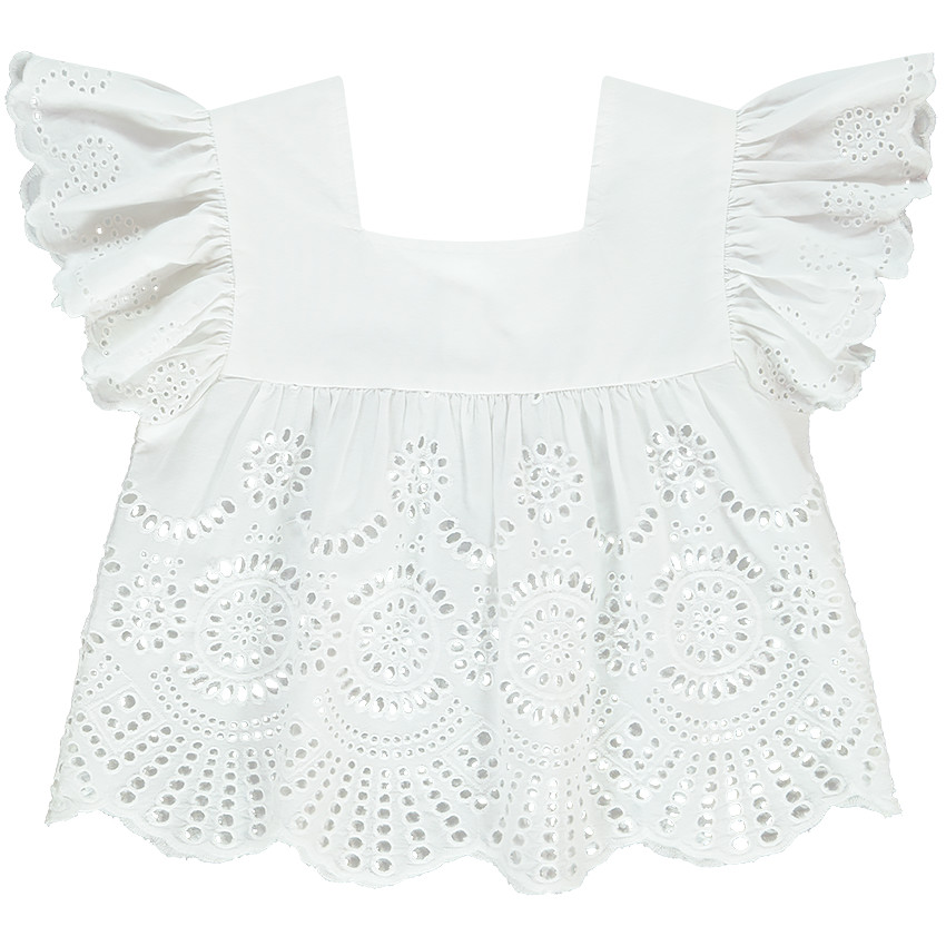 Túnica de gasa con mangas acampanadas y bordado inglés para niña  Additional Túnica de gasa con mangas acampanadas y bordado inglés para niña