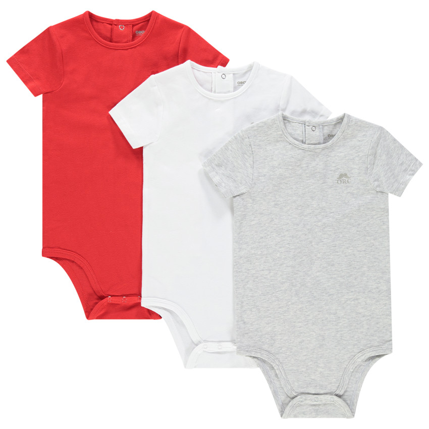 Pack de 3 bodies de manga corta para bebé niño con estampado de logo 
