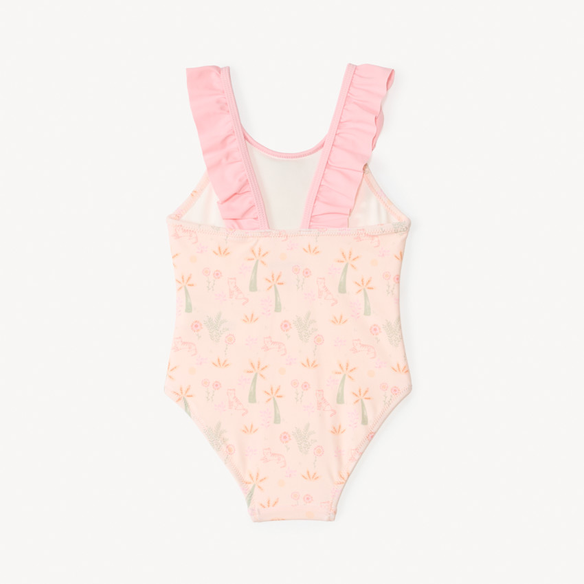 Bañador de una pieza con volantes y estampado fantasía para niña bebé. 