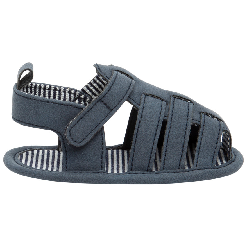 Sandalias velcro con forro de rayas para bebé niño 