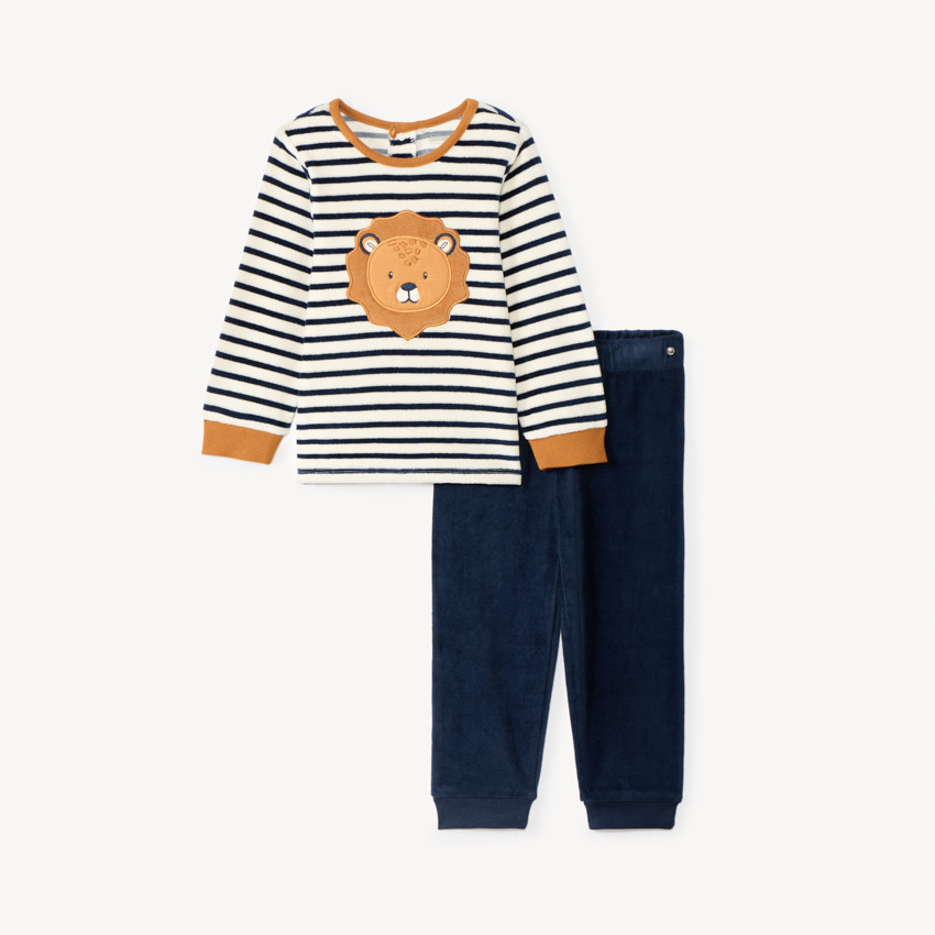 Pijama de 2 piezas en terciopelo a rayas para bebé niño con acabados según la edad 