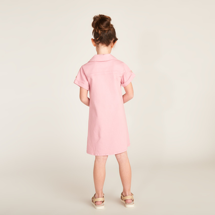 Vestido camisero de manga corta en vaquero liso para niña 