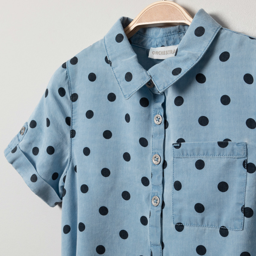 Vestido camisero manga corta estampado lunares all-over 