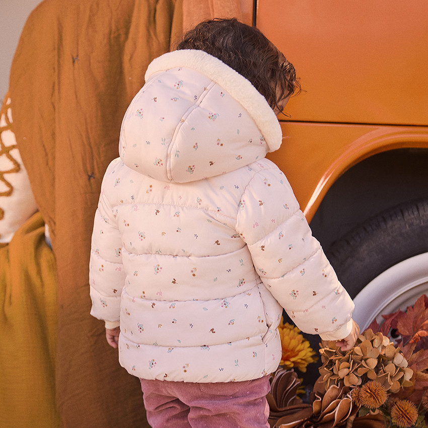 Chaqueta acolchada para bebé niña con estampado floral y forro cálido 