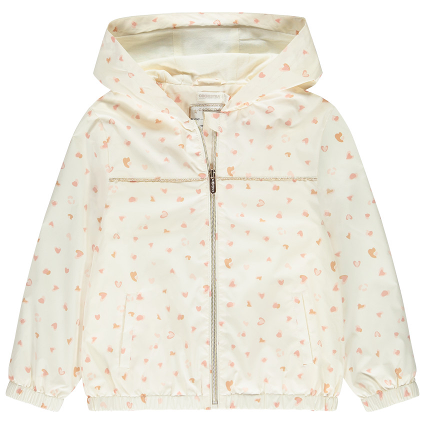 Chaqueta cortavientos imprimida con corazones efecto salpicado para niña 