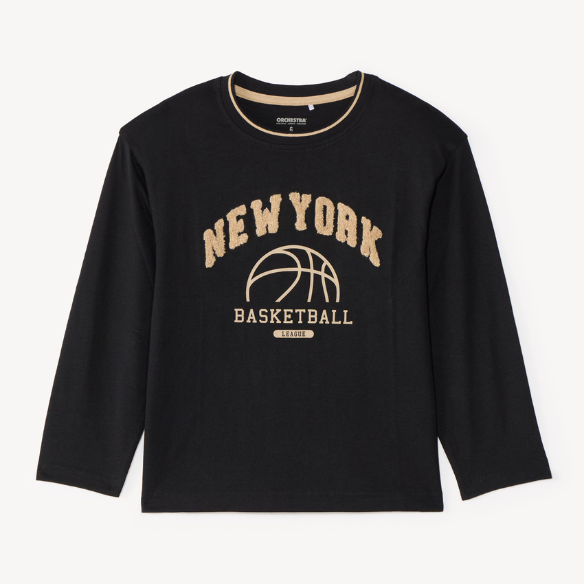 Camiseta de manga larga para niño con parche de rizo "Nueva York 