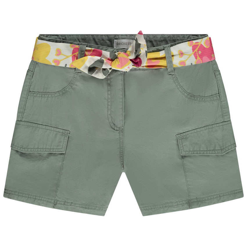 Short con cinturón de lazo fantasía + bolsillos para niña 