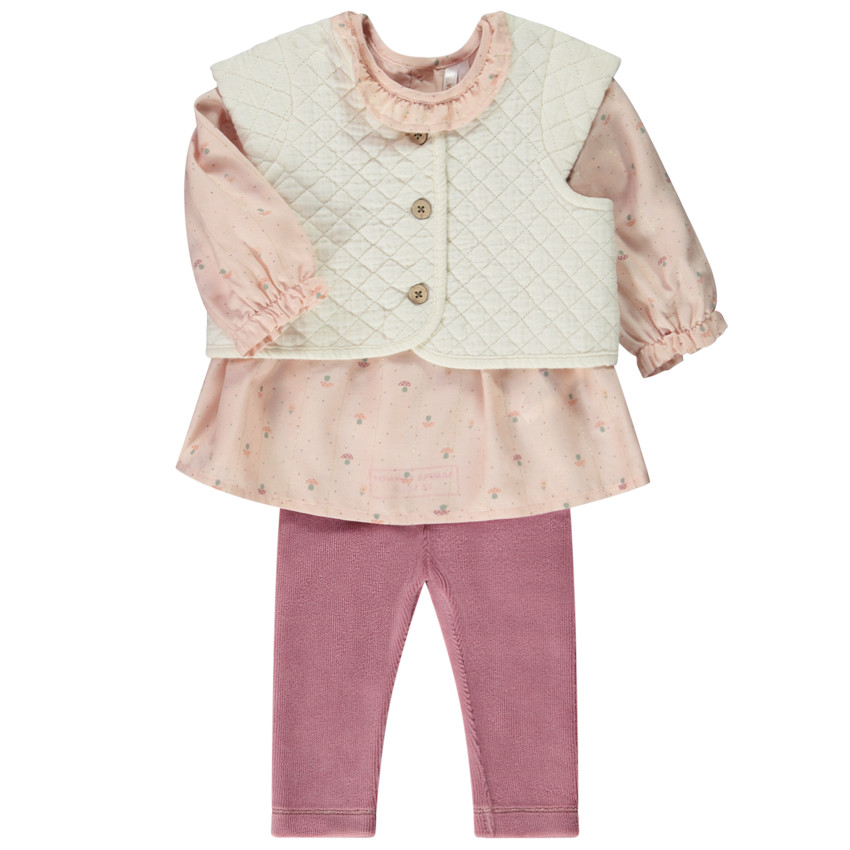 Ensemble 3 pièces avec gilet manches courtes pour bébé fille 