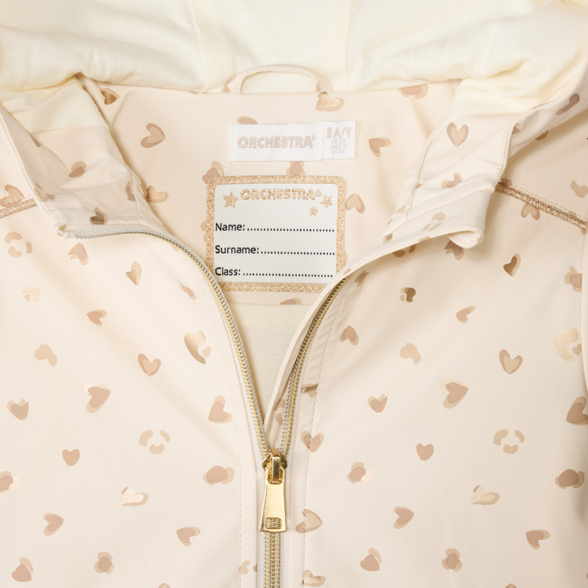 Parka de goma con estampado de corazones brillantes para niña 