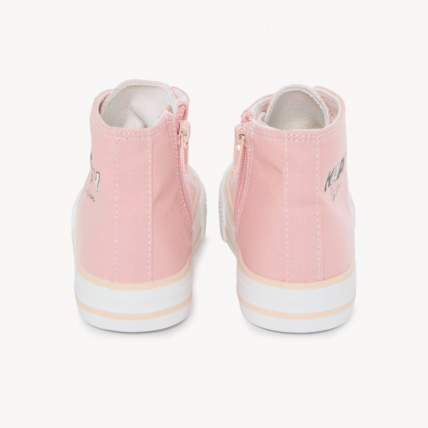 Zapatillas altas de lona con cremallera y cordones decorativos para niña 