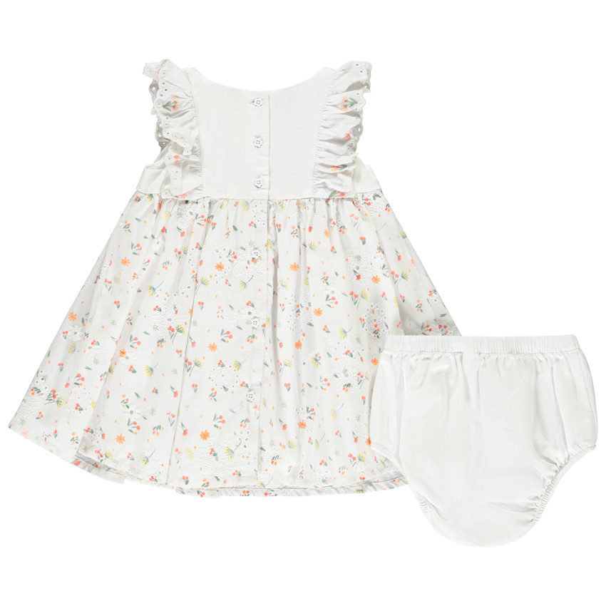 Conjunto vestido de flores con volante + pololo para niña bebé 
