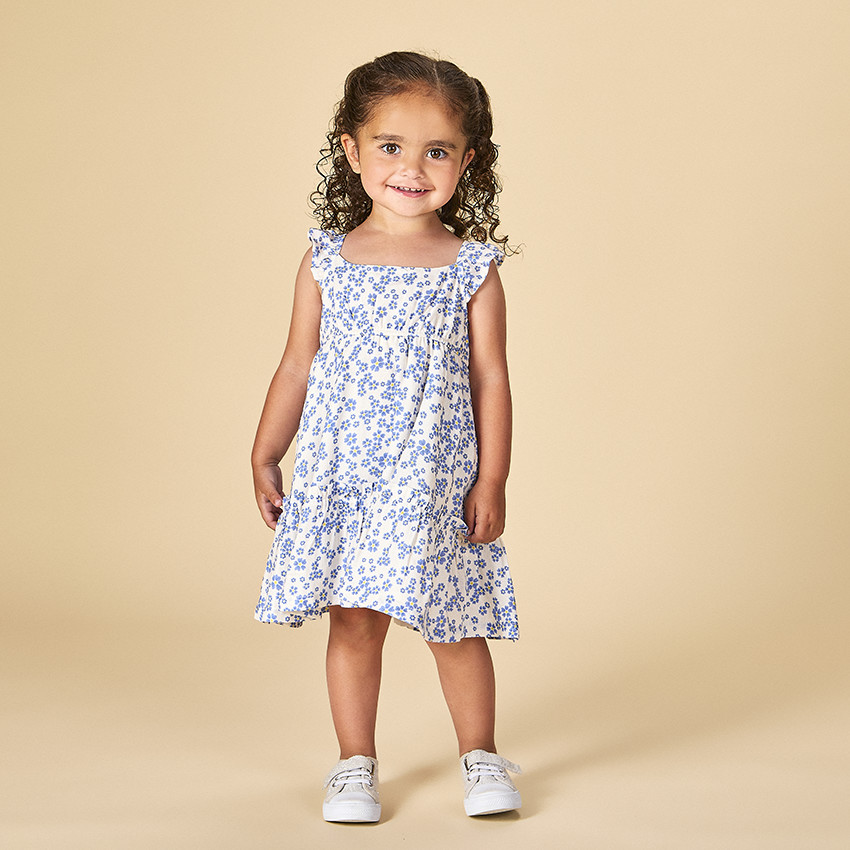 Vestido de tirantes con volantes e impresión floral para bebé niña 
