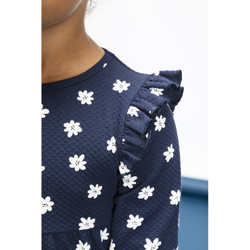 Robe en maille fantaisie volantée avec imprimé fleuri pour fille Main Robe en maille fantaisie volantée avec imprimé fleuri pour fille