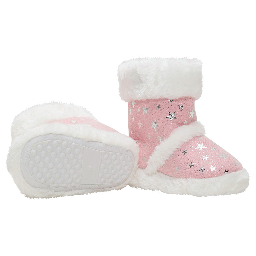 Chaussons fille fourrés forme botte avec étoiles en foil argenté 
