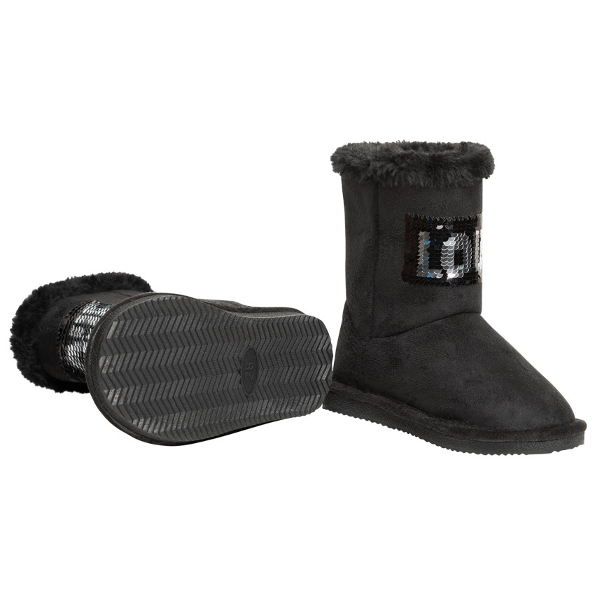 Botines negros para niña con texto de lentejuelas mágicas 