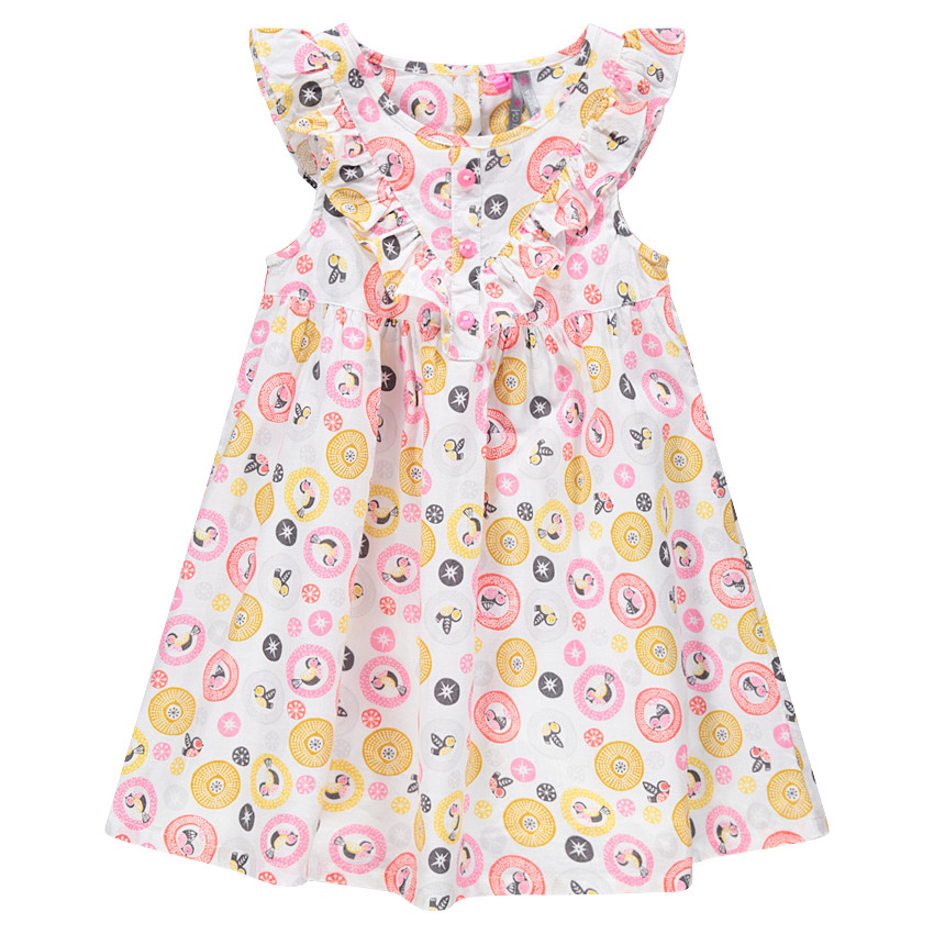 Vestido de manga corta con estampados all over y volantes 