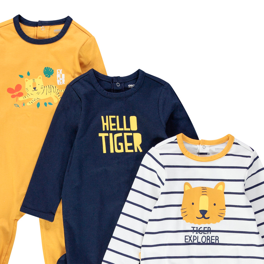 Juego de 3 pijamas de punto con tigres estampados  Additional Juego de 3 pijamas de punto con tigres estampados