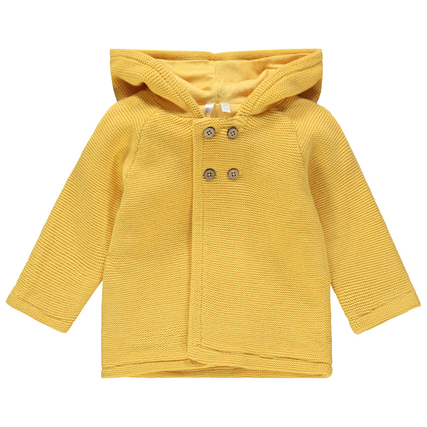 Chaleco con capucha de punto amarillo 