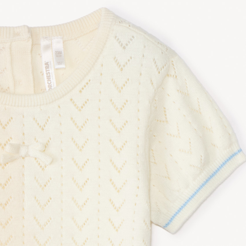 Jersey de manga corta de punto calado para bebé niña 