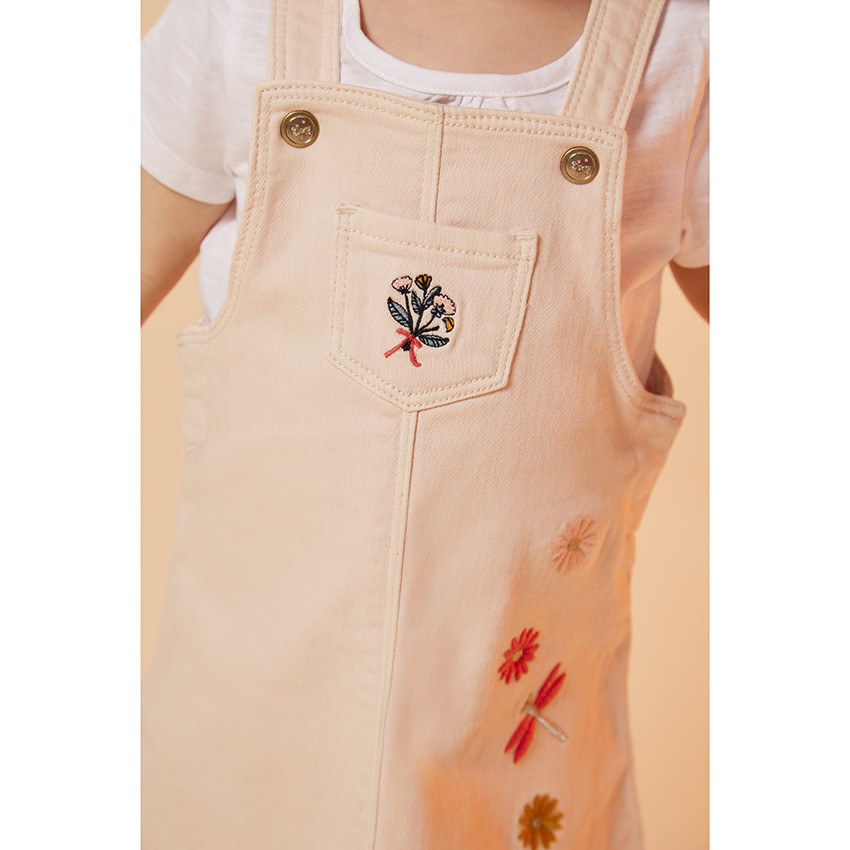 Vestido de denim con bordados de flores para bebé niña 