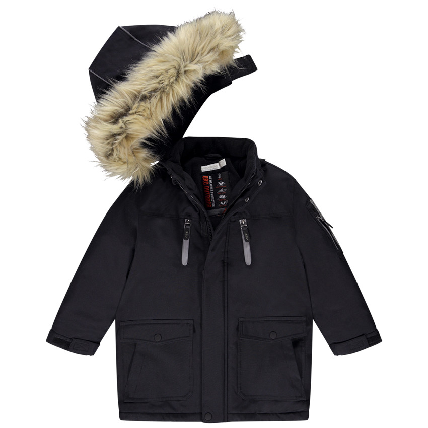 Parka en poliéster con capucha con pelo falso y forro micropolar para niño 