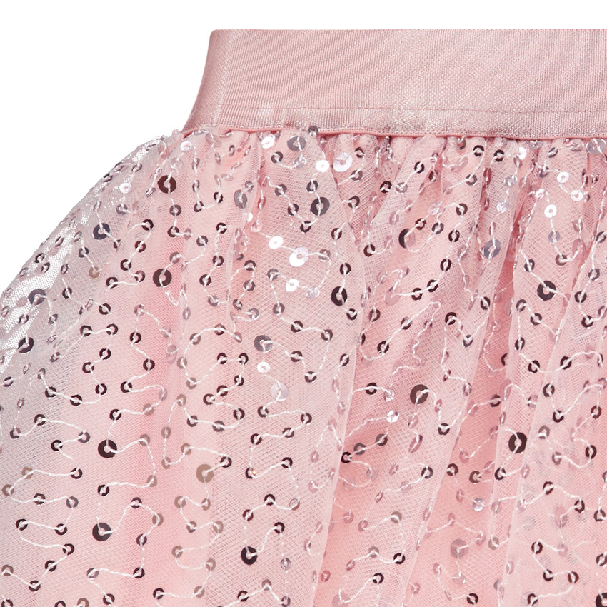 Falda corta unicolor rosa de tul con brillantes lentejuelas para niña 